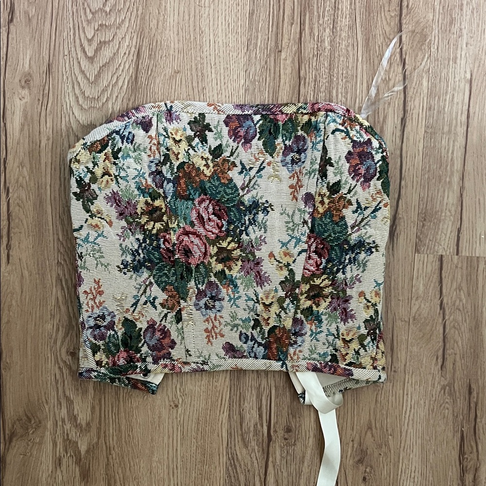 Princess Polly Floral Corset Top - Cream, Green, Pink